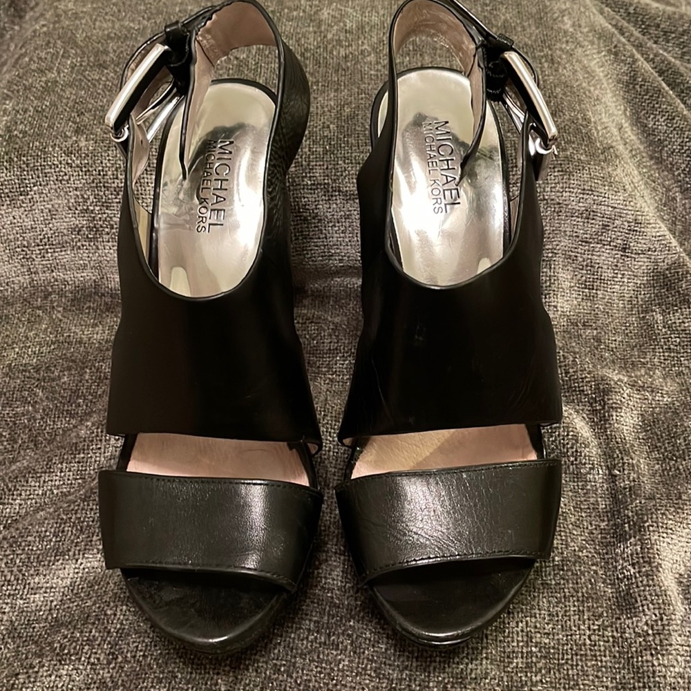 Michael Kors black leather platform sandal